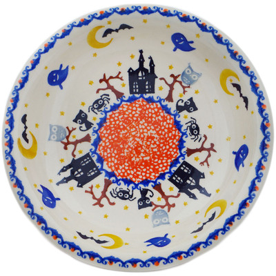 Polish Pottery Pasta Bowl 9&quot; Halloween Spooky Vibe