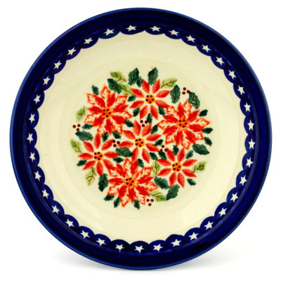 Polish Pottery Pasta Bowl 9&quot; Holiday Poinsettias