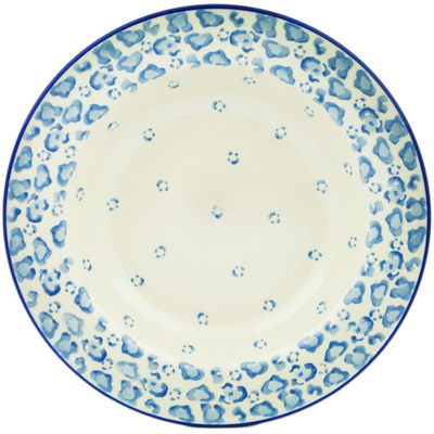 Polish Pottery Pasta Bowl 9&quot; Light Blue Leopard