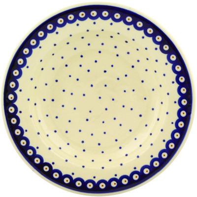 Polish Pottery Pasta Bowl 9&quot; Peacock Dots