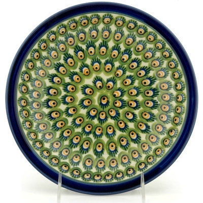 Polish Pottery Pasta Bowl 9&quot; Peacock Feathers