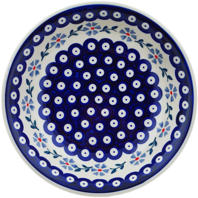 Polish Pottery Pasta Bowl 9&quot; Peacock Forget-me-not