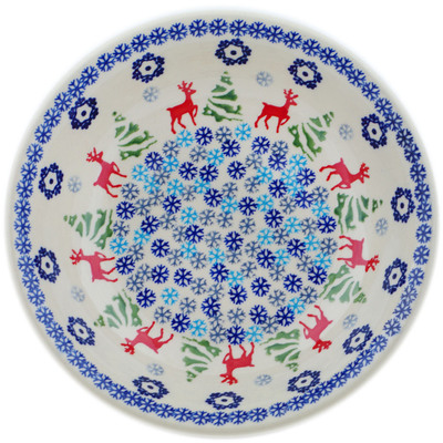 Polish Pottery Pasta Bowl 9&quot; Ring Around The Reindeer