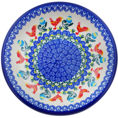 Polish Pottery Pasta Bowl 9&quot; Rising Roosters UNIKAT