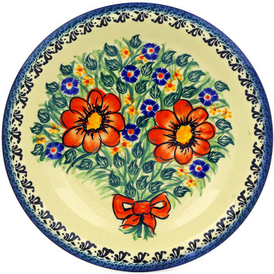 Polish Pottery Pasta Bowl 9&quot; Wild Bouquet UNIKAT