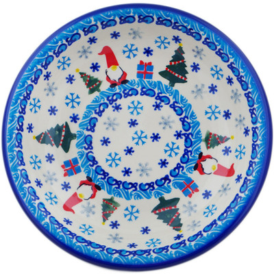 Polish Pottery Pasta Bowl 9&quot; Winter Gnome