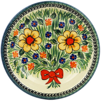 Polish Pottery Pasta Bowl 9&quot; Yellow Flower UNIKAT