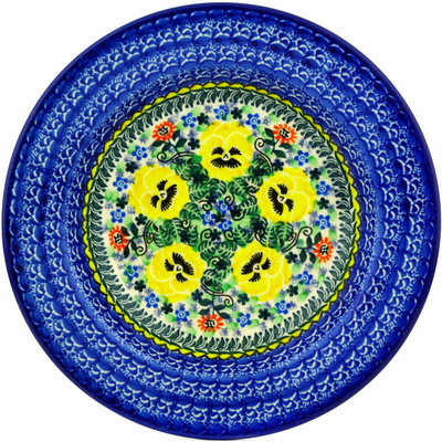 Polish Pottery Pasta Bowl 9&quot; Yellow Pansy Wreath UNIKAT
