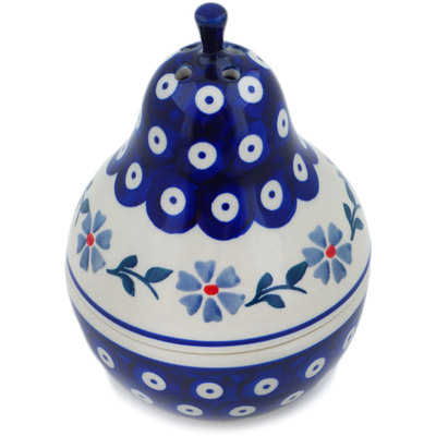 Polish Pottery Pear Shaped Jar 6&quot; Peacock Forget-me-not