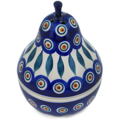 Polish Pottery Pear Shaped Jar 6&quot; Peacock