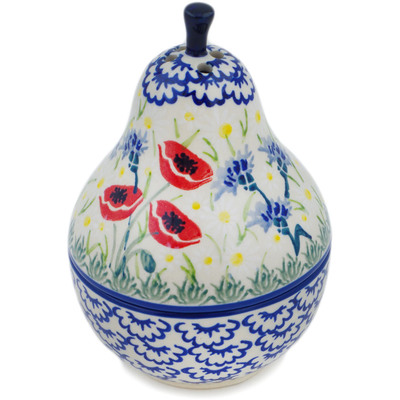 Polish Pottery Pear Shaped Jar 6&quot; Poppies And Cornflowers UNIKAT