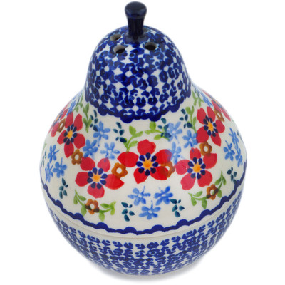 Polish Pottery Pear Shaped Jar 6&quot; Red Flower Meadow