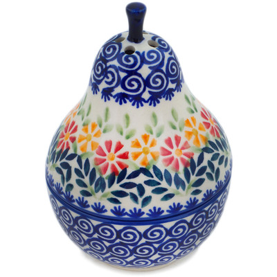 Polish Pottery Pear Shaped Jar 6&quot; Wave Of Flowers