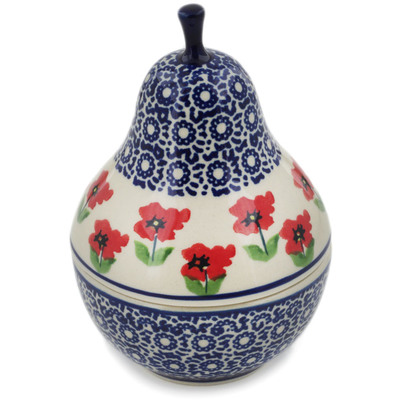 Polish Pottery Pear Shaped Jar 6&quot; Wind-blown Poppies