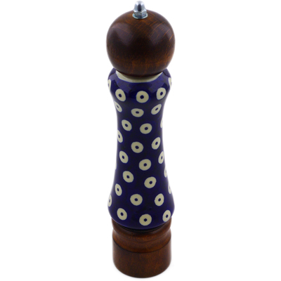 Polish Pottery Pepper Grinder 8&quot; Peacock Eyes