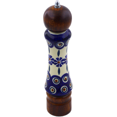 Polish Pottery Pepper Grinder 8&quot; Peacock