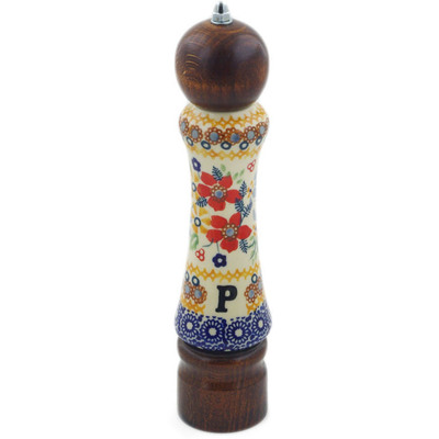 Polish Pottery Pepper Grinder 8&quot; Summer Bouquet UNIKAT