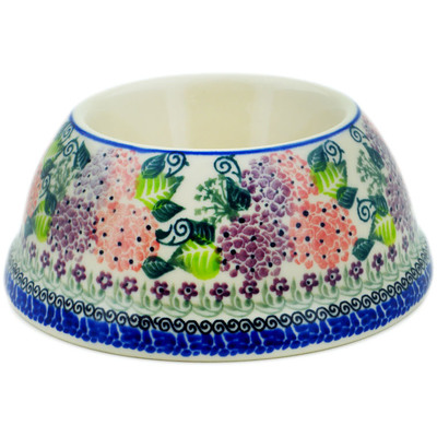 Polish Pottery Pet Bowl 6&quot; Happy Hydrangea UNIKAT