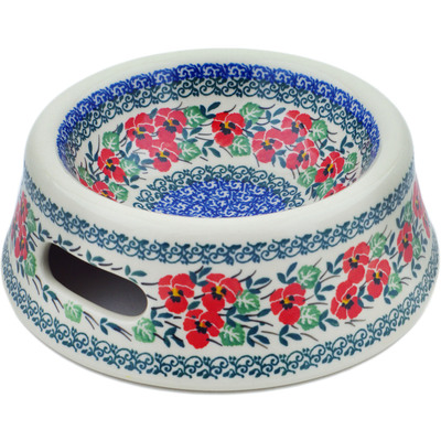 Polish Pottery Pet Bowl 8&quot; Red Pansy