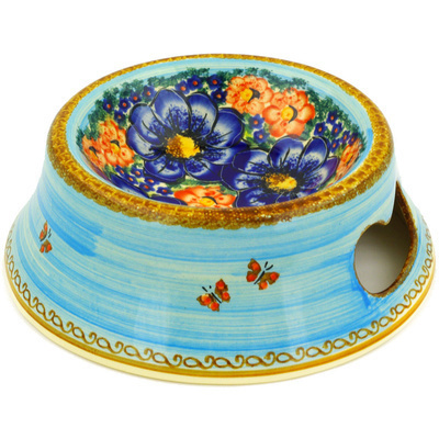 Polish Pottery Pet Bowl 9&quot; Blue Garden UNIKAT