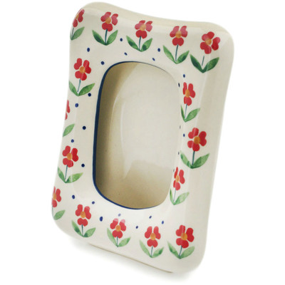 Polish Pottery Picture Frame 6&quot; Red Primrose