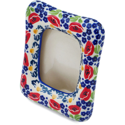 Polish Pottery Picture Frame 6&quot; Wild Poppies UNIKAT