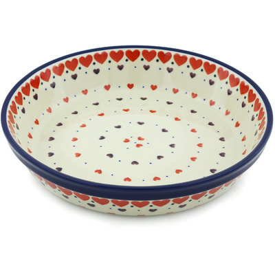 Polish Pottery Pie Dish 10&quot; Red Hearts Delight
