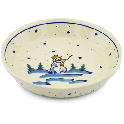 Polish Pottery Pie Dish 10&quot; Winter Snowman