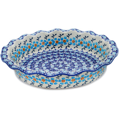 Polish Pottery Pie Dish 11&quot; Blue Chain UNIKAT