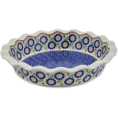 Polish Pottery Pie Dish 11&quot; Spring Yellow Posey