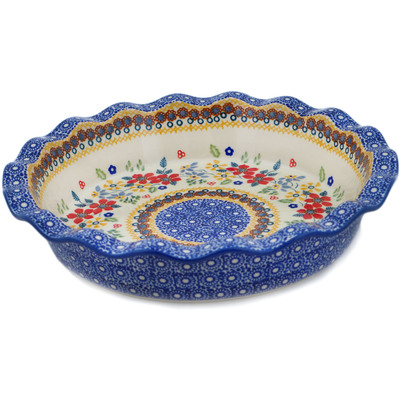 Polish Pottery Pie Dish 11&quot; Summer Bouquet UNIKAT