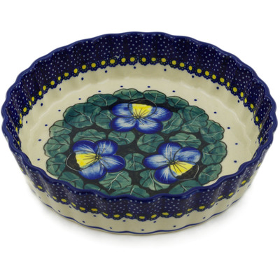 Polish Pottery Pie Dish 8&quot; Flower In The Grass UNIKAT