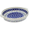 Polish Pottery Pie Dish Fluted with Handles 11&quot; Peacock Forget-me-not