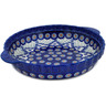 Polish Pottery Pie Dish Fluted with Handles 11&quot; Peacock Lattice UNIKAT