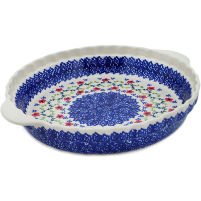 Polish Pottery Pie Dish Fluted with Handles 11&quot; Rings Of Happiness