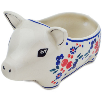 Polish Pottery Pig Shaped Jar 6&quot; Burst Of Berries