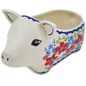 Polish Pottery Pig Shaped Jar 6&quot; Red Flower Meadow