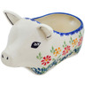 Polish Pottery Pig Shaped Jar 6&quot; Wave Of Flowers