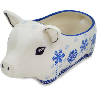 Polish Pottery Pig Shaped Jar 6&quot; Winter Sights UNIKAT
