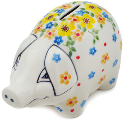 Polish Pottery Piggy Bank 5&quot; Country Spring