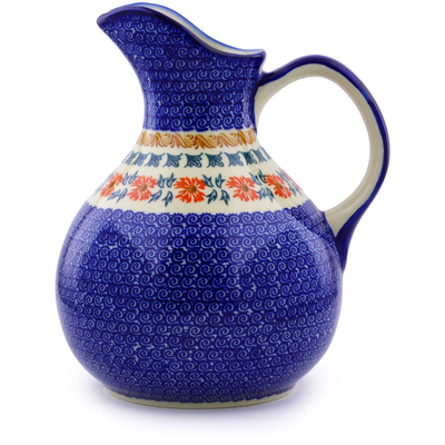 Polish Pottery Pitcher 10 Cup Red Cornflower