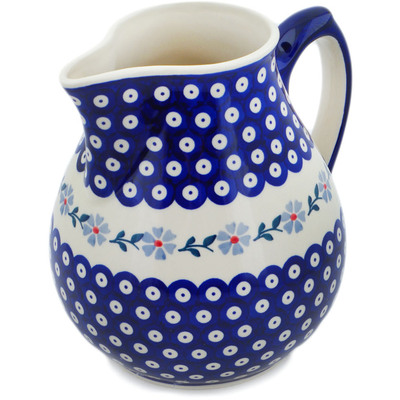 Polish Pottery Pitcher 111 oz Peacock Forget-me-not