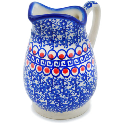 Polish Pottery Pitcher 12 oz Floral Peacock