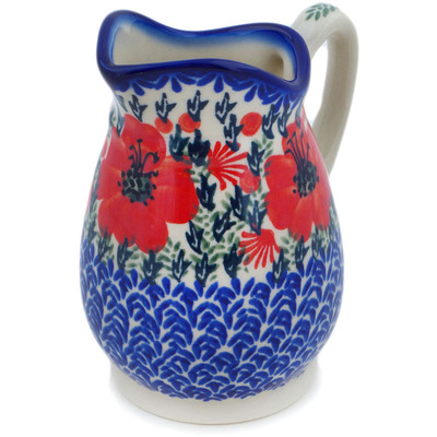 Polish Pottery Pitcher 12 oz Lone Poppy