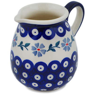 Polish Pottery Pitcher 13 oz Peacock Forget-me-not