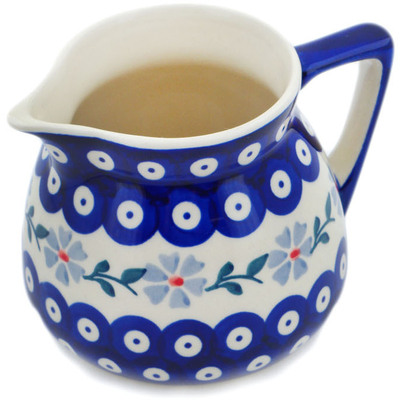 Polish Pottery Pitcher 16 oz Peacock Forget-me-not