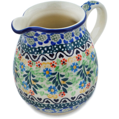 Polish Pottery Pitcher 17 oz Black Heart Garden UNIKAT