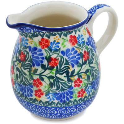 Polish Pottery Pitcher 17 oz Blue Bonnets UNIKAT