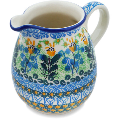 Polish Pottery Pitcher 17 oz Bluebells And Irises UNIKAT