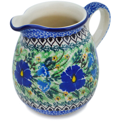 Polish Pottery Pitcher 17 oz Wind Blown Blue Bells UNIKAT